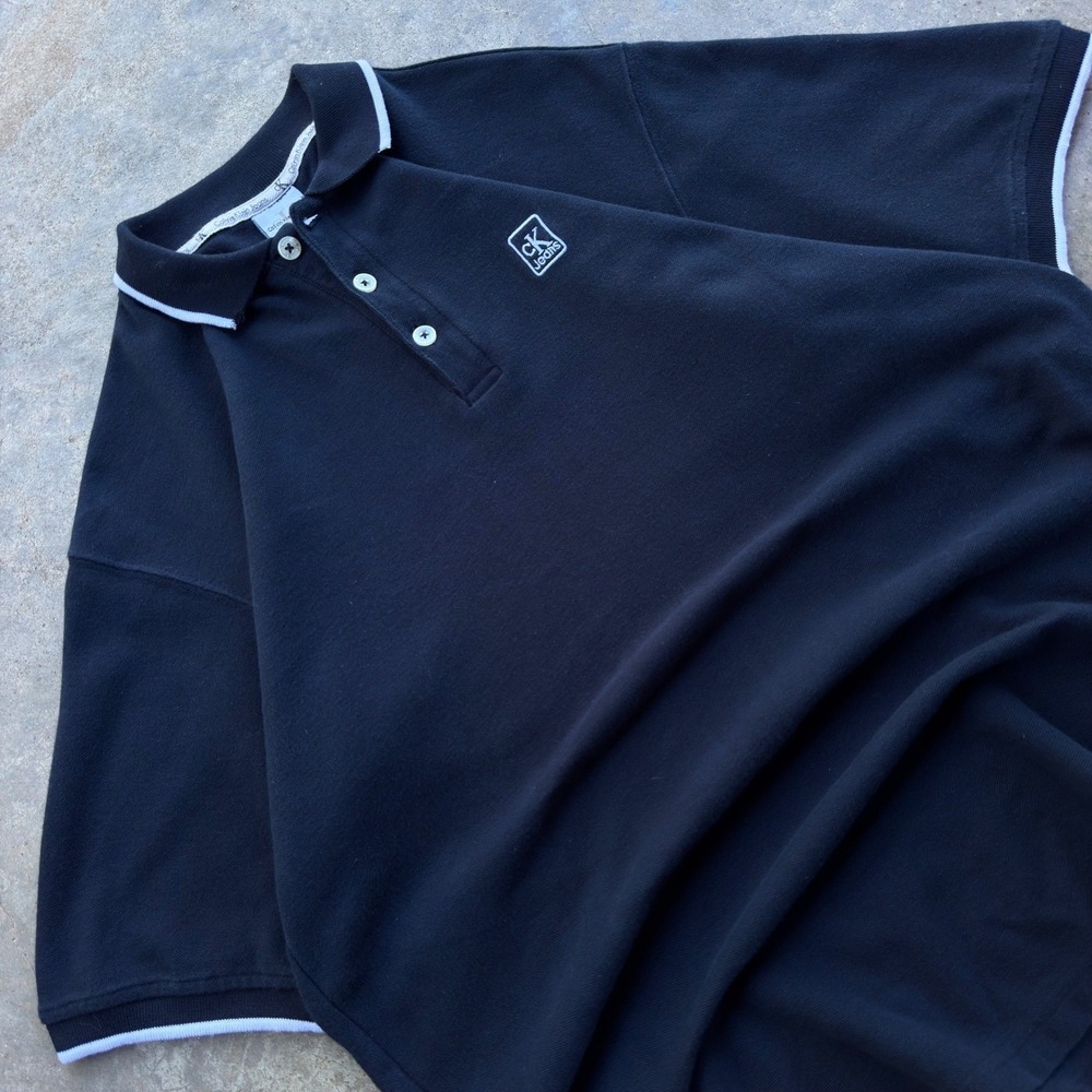 Vintage 90s Calvin Klein Jeans Polo Shirt Workwear Gorpcore Black XL (g4a) - Picture 3 of 7